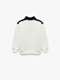 Uzun Kollu Renk Bloklu Baskılı Dik Yaka Yarım Fermuarlı Sweatshirt