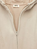 Uzun Kollu Fermuarlı Kapşonlu Polar Sweatshirt