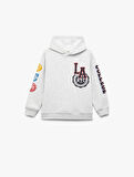 Baskılı Uzun Kollu Şardonlu Kapşonlu Sweatshirt