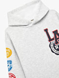 Baskılı Uzun Kollu Şardonlu Kapşonlu Sweatshirt