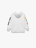 Baskılı Uzun Kollu Şardonlu Kapşonlu Sweatshirt