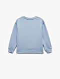 Pamuklu Uzun Kollu Bisiklet Yaka Baskılı Sweatshirt