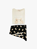 Pamuklu Uzun Kollu Ayıcık Baskılı Pijama Takımı