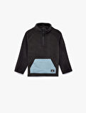 Dik Yaka Yarım Fermuarlı Kanguru Cepli Polar Sweatshirt