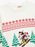 Lisanslı Mickey Mouse Baskılı Uzun Kollu Şardonlu Sweatshirt