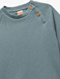 Düğmeli Uzun Kollu Bisiklet Yaka Sweatshirt
