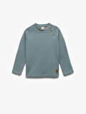 Düğmeli Uzun Kollu Bisiklet Yaka Sweatshirt
