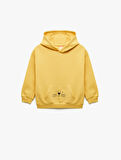 Şardonlu Uzun Kollu Kanguru cepli Aslan Baskılı Kapşonlu Sweatshirt