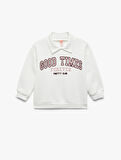 Uzun Kollu Şardonlu Baskılı Polo Yaka Sweatshirt