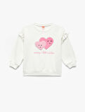 Uzun Kollu Bisiklet Yaka Pamuklu Kalp Aplikeli Şardonlu Sweatshirt