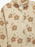 Dik Yaka Uzun Kollu Fermuarlı Çiçekli Polar Sweatshirt