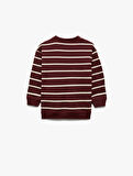 Şardonlu Ayıcık Baskılı Uzun Kollu Bisiklet Yaka Çizgili Sweatshirt