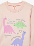 Uzun Kollu Bisiklet Yaka  Dinozor Baskılı Şardonlu Pamuklu Sweatshirt