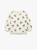 Fiyonk Baskılı Uzun Kollu Bisiklet Yaka Pamuklu Sweatshirt