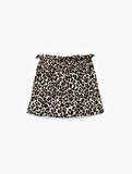 Leopar Desenli Gipeli Mini Şort Etek