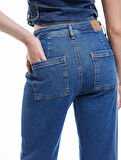 Geniş Kesik Paça Düğmeli Normal Bel Kot Pantolon - Culotte Jean