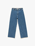 Geniş Kesik Paça Düğmeli Normal Bel Kot Pantolon - Culotte Jean