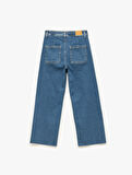 Geniş Kesik Paça Düğmeli Normal Bel Kot Pantolon - Culotte Jean