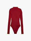 Viskon Kumaş Slim Fit Uzun Kollu Dik Yaka Bodysuit