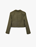 Uzun Kollu Kruvaze Tüvit Crop Blazer Ceket