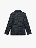 Kruvaze Yaka Cepli Uzun Kollu Ekose Tüvit Kısa Blazer Ceket