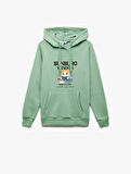 Kanguru Cep Detaylı Şardonlu Kedi Baskılı Kapüşonlu Sweatshirt