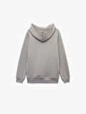 Köpek Baskılı Şardonlu Kanguru Cepli Kapüşonlu Sweatshirt