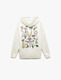 Bugs Bunny Lisanslı Arkası Baskılı Şardonlu Uzun Kollu Kapüşonlu Oversize Sweatshirt