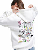 Bugs Bunny Lisanslı Arkası Baskılı Şardonlu Uzun Kollu Kapüşonlu Oversize Sweatshirt