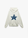 Şardonlu Kapüşonlu Yıldız Aplikeli Fermuarlı Sweatshirt