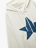 Şardonlu Kapüşonlu Yıldız Aplikeli Fermuarlı Sweatshirt
