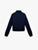 Şardonlu Uzun Kollu Dar Kesim Dik Yaka Fermuarlı Çizgili Sweatshirt