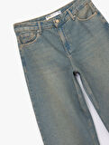 Düşük Bel Düz Paça Pamuklu Straight Yıkamalı Bol Jean Pantolon - Loose Straight Fit Jean