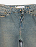 Düşük Bel Düz Paça Pamuklu Straight Yıkamalı Bol Jean Pantolon - Loose Straight Fit Jean