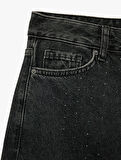 Taş Detaylı Straight Fit Düz Paça Jean Pantolon - Straight Jeans