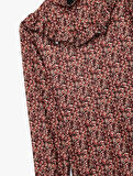 Slim Fit Fırfırlı Uzun Kollu Bisiklet Yaka Çiçekli Mini Elbise