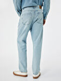 Normal Bel Pamuklu Vintage Straight Fit Jean Pantolon