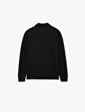 Uzun Kollu Basic Dokulu Yarım Fermuarlı Polo Yaka Sweatshirt