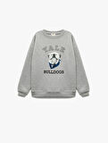 Lisanslı Uzun Kollu Bisiklet Yaka Baskılı Şardonlu Sweatshirt