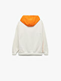 Şardonlu Renk Bloklu Uzun Kollu Kapşonlu Oversize Sweatshirt
