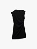 Krep Scuba Kumaş Kolsuz Bisiklet Yaka Drapeli Mini Elbise
