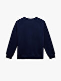 Pamuklu Şardonlu Biyeli Uzun Kollu Bisiklet Yaka Baskılı Sweatshirt