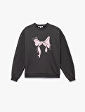 Uzun Kollu Bisiklet Yaka Şardonlu Fiyonk Baskılı Sweatshirt