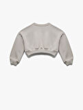 Uzun Kollu Bisiklet Yaka Şardonlu Baskılı Crop Sweatshirt