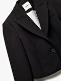 Kruvaze Yaka Uzun Kollu Crop Blazer Ceket