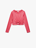 Kalp Pencere Detaylı Uzun Kollu Bisiklet Yaka Kaşkorse Crop Bluz