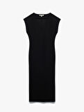 Bürümcük Kumaş Slim Fit Kolsuz Midi Boy V Yaka Bodycon Elbise