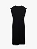 Bürümcük Kumaş Slim Fit Kolsuz Midi Boy V Yaka Bodycon Elbise