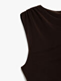Drape Detaylı Bisiklet Yaka Kolsuz Mini Elbise