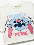 Pamuklu Bisiklet Yaka Kısa Kollu Lisanslı Stitch Baskılı Tişört